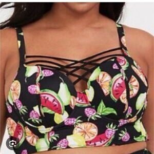 TORRID | Black & Multi Fruit Lattice Push-Up Balconette Bikini Top Sz 3X